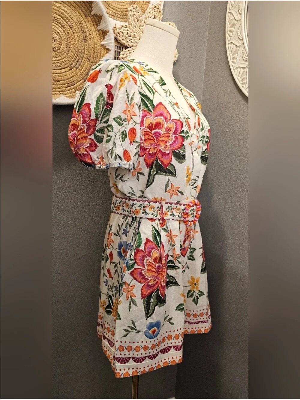 ANTHROPOLOGIE NWT Caroline Constas Cream Floral Embroidered V-Neck Romper